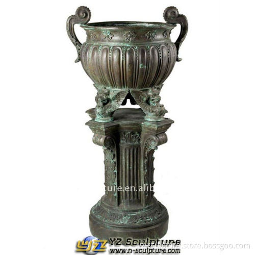 Western Brass Flower pot Carving With a Pedestal
